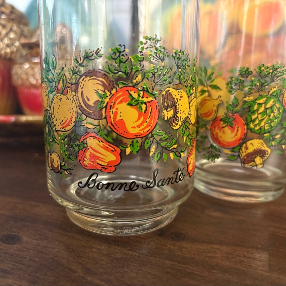 6pc Corelle Libbey Bonne Sante Spice of Life 5-inch Glasses Set Of 6 Vintage - Picture 3 of 7